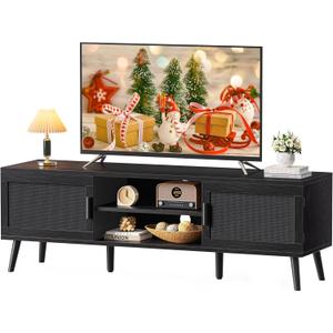 SUPERJARE TV Stand for 65 Inch TV, Entertainment Center with Adjustable Shelf, TV Console with 2 Cabinets, Media Console, Solid Wood Feet, 4 Cord Holes, for Living Room, Black (53.9")