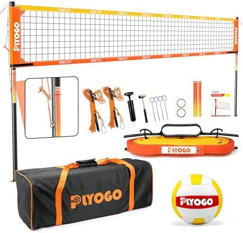 PLYOGO Volleyball Net for Backyard, Professional Portable Outdoor Heavy Duty Volleyball Net Set with Adjustable Aluminum Poles, Anti-Sag Design, Double Tension Adjuster for Beach, Grass |1680D Bag