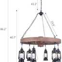 Wellmet Western Wagon Wheel Chandelier with Antique Rustic Lanterns, Farmhouse Chandeliers for Dining Room, Wood Ceiling Light Fixture for Living Room Bedroom Foyer Entryway Cabin