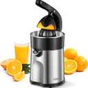 Professional Brushed Stainless Steel Electric Citrus Juicer, 2 Interchangeable Cones for Orange, Lemon & Grapefruit, Easy Clean, Durable Design & Effortless Operation (Black and Silver)