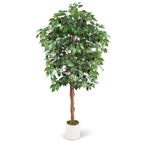 Curved Leaf 5FT Artificial Ficus Tree with White Plante UV Resistant