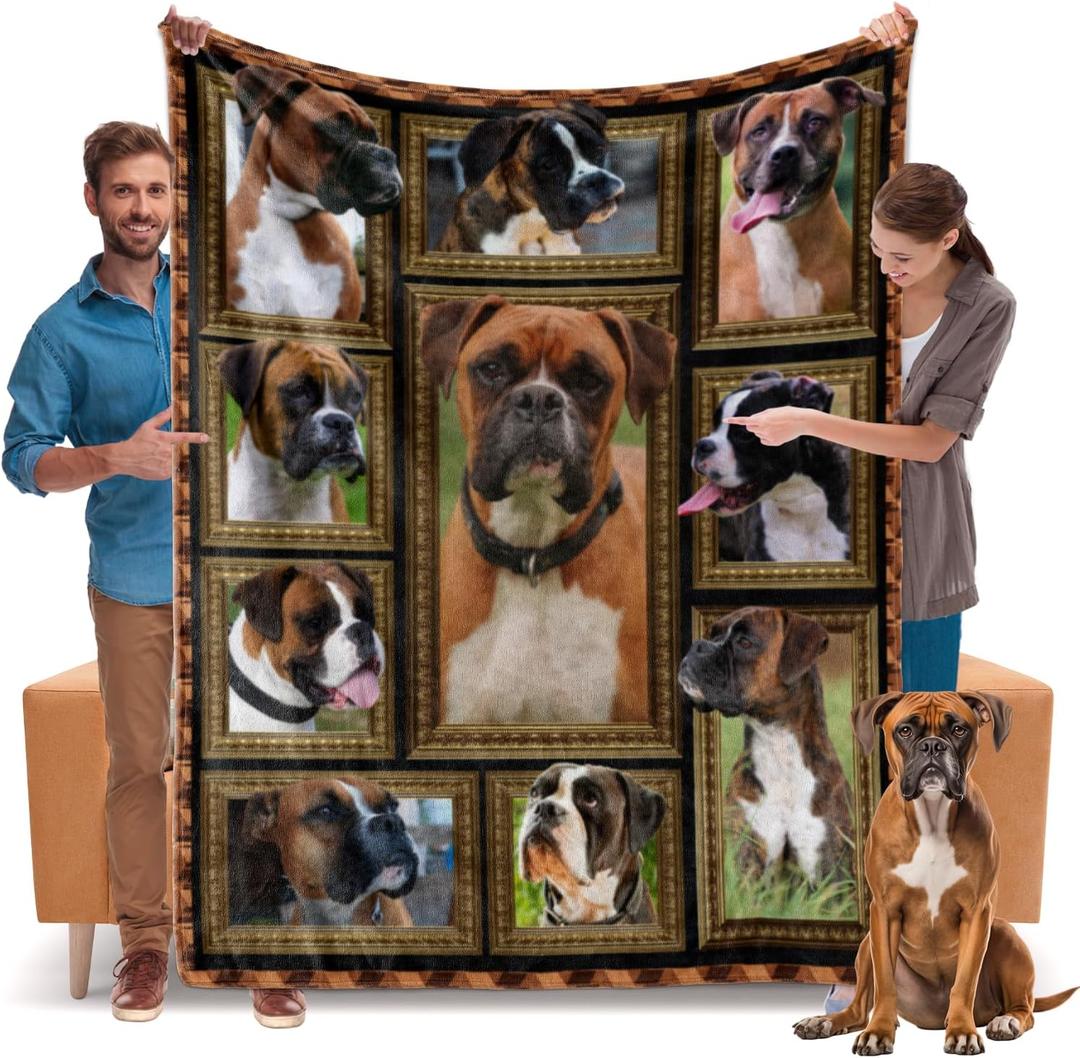 Boxer Dog Blanket, Boxer Dog Gifts for Women Men, Cozy Fuzzy Soft Throw Blanket for Couch Bed Sofa, Warm Flannel Fleece Blanket Throw Size 50" X 60", Lightweight Plush Travel Blankets and Throws
