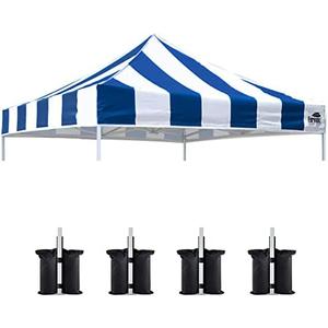Eurmax USA New 10x10 Pop Up Canopy Replacement Canopy Tent Top Cover, Instant Canopy Top Cover ONLY, Choose 30 Colors,Bonus 4PC Pack Weight Bag (Stripe Blue)