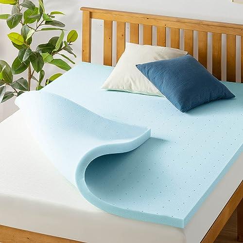 Best Price Mattress 1.5 Inch Ventilated Memory Foam Mattress Topper, Cooling Gel Infusion, CertiPUR-US Certified, Twin, Dorm Essentials, Blue