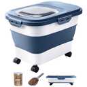 DDMOMMY 20-23 Lbs Dog Food Storage Container - Collapsible Dog Food Container with Wheels Airtight Lids, Scoop and Silicone Bowl, Pet Food Storage Dry Food For Dog, Cats and Other Pet (Blue)