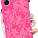 OOK Phone Case Design for iPhone 17 Case, Compatible with MagSafe, Cute Bows Design Frosted Shockproof for Women Girls Magnetic Phone Cover - Hot Pink Bow