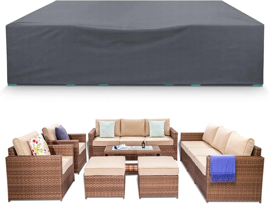 AKEfit Patio Furniture Covers,500D Heavy Duty Waterproof for Outdoor Square and Retangle Patio Table and Chair Covers,Grey-110"L x 84"W x 28"H