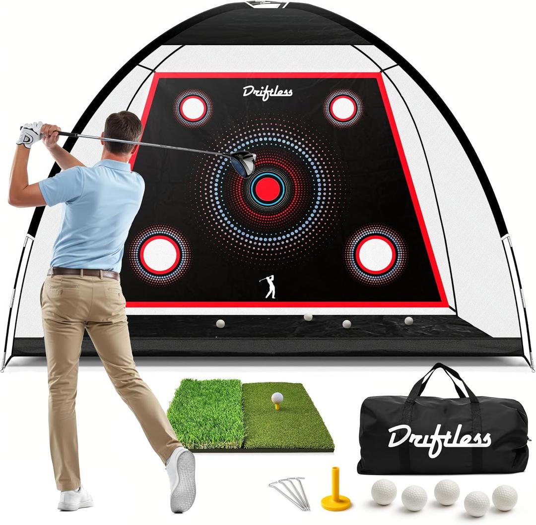 Golf Net 10x7 ft Practice Net for Backyard Driving, Indoor Hitting Net with Mat, A Great Gift for Golfers or Dad Golf Training Aid