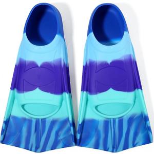 Kids Swim Fins,Short Kids Fins Youth Swimming Flippers for Lap Swimming Training for Children Girls Boys Beginners (S ( US Kids 2-3.5 ), Blue / Light Blue / Blue / Light Blue / Tie-Dye Blue)