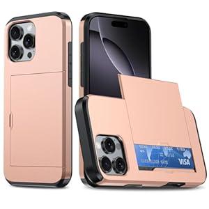 Compatible with iPhone 16 Pro Case with Card Holder Dual Layer Heavy Duty Protective Shockproof Hidden Card Slot Slim Wallet Phone Cover for 16 Pro for Women&Men 6.3 inch 