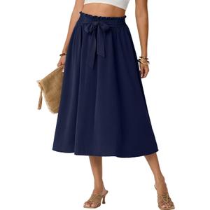 Lepunuo Skirts for Women High Waisted Flowy Summer Midi Knee Length Long Skirt Beach Vacation with Pockets, Medium