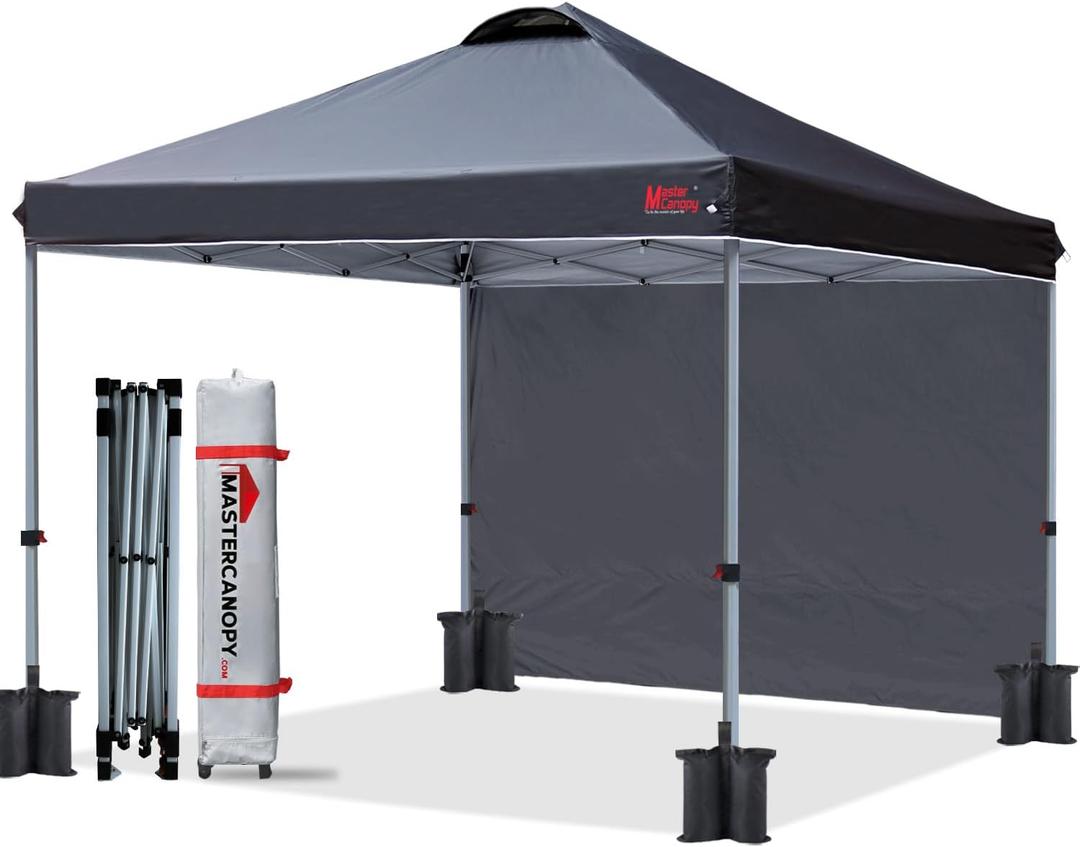 MASTERCANOPY Durable Pop-up Canopy Tent with 1 Sidewall (8'x8',Black) (8x8)