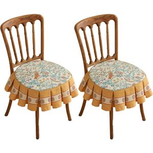 Patdrea Pack of 2 Chair Cushions for Dining Chairs with Ruffled, Floral Birds Seat Cushion with Ties,Removable,Non Slip Chair Pads Decor for Bar Stool Cushions, Indoor Kitchen Chairs, 17.7"x17.7"