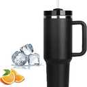 Insulated Coffee Mug, 40oz Stainless Steel Tumbler with Straw and Handle, Vacuum Insulated Double Wall Vacuum Travel Coffee Mug, Leakproof Coffee Cups Reusable (Black)