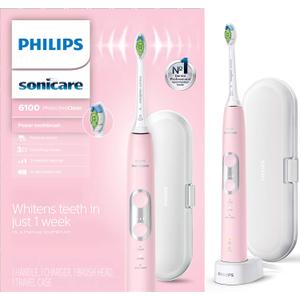 Philips Sonicare ProtectiveClean 6100 Rechargeable Electric Toothbrush, with Pressure Sensor, 3 Cleaning Modes, SmarTimer and QuadPacer, 14-Day Battery Life, Travel Case, Pink, Model HX6876/21 (1 Count (Pack of 1))