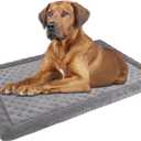 Gray Dog Crate Pad 48x30 inch Memory Foam Large Dog Kennel Bed Soft Flannel Washable Anti Slip Puppy Sleeping Mat,Grey