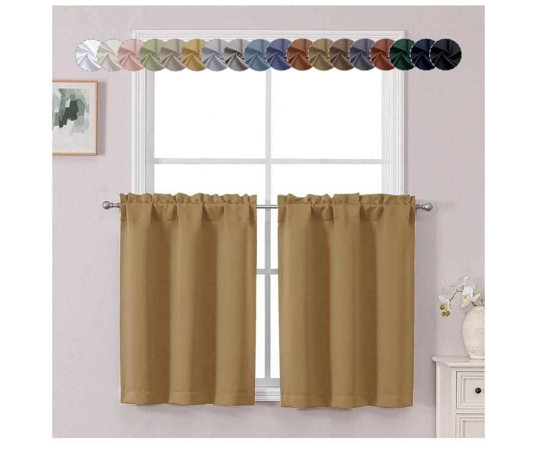 Chyhomenyc Gold Short Blackout Curtains 30 Inch Length, Small Kitchen Curtain Tier Rod Pocket Half Window Curtains for Bathroom Basement Cabinet Camper RV Bunk, 2 PCS, Each 30" Wx30 L