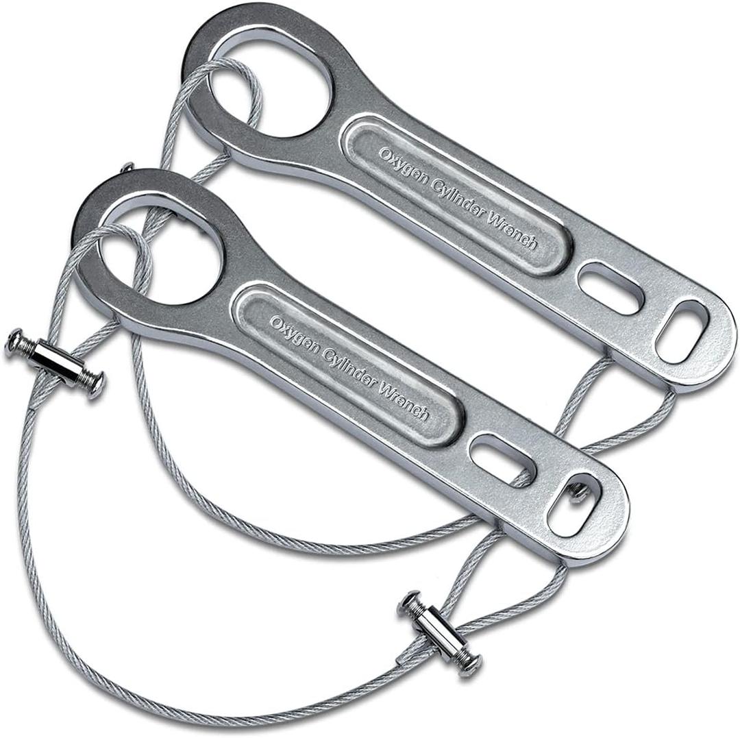 iGuerburn 2 Pack Small Heavy Duty Metal Oxygen Cylinder Tank Wrench O2 Key with Lanyard Cable Chain for CGA 870 Standard Post Valves for Sizes M2 A(M4) B(M6) ML6 C(M9) D(M15) JD(M22) and E(M24)