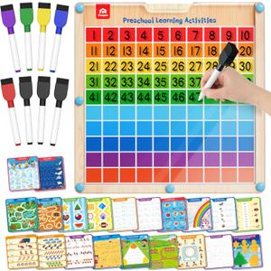 Coogam Handwriting Hundred Board, Math Manipulative Wooden Montessori 1-100 Number Toys, Alphabet Writing Practice for Preschool Educational Activity, Fine Motor Learning Game for Kids Age 3-8