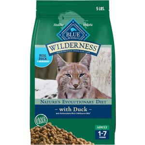 Blue Buffalo Wilderness Nature's Evolutionary Diet High-Protein, Grain-Free Natural Dry Food for Adult Cats, Duck, 5-lb. Bag (EXP 08/29/26)