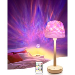 Ocean Wave Cordless Projector Light, RGB Color Changing Table Lamp, Portable Battery Night Light LED Aurora Projector with Remote Control for Bedroom Living Room Game Party Atmosphere Lights, Khaki