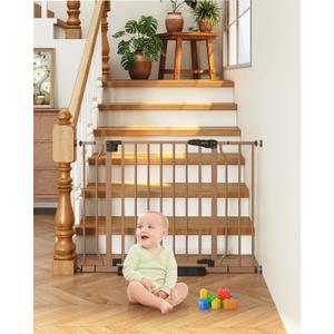 29"-40" Baby Gate for Stairs, Auto Close Stroller Friendly Dog Gate Indoor for Doorways, Pressure Mounted Baby Gate, Easy Walk Through Gate for Children & Pets, Brown, 29-40"Wide, 28"Tall