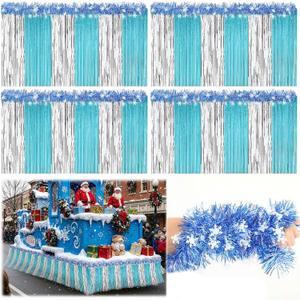 Crowye Christmas Parade Float Decoration Car Parade Decor Include 9 x 2.5 ft Foil Fringe Table Skirt and 6.56 x 0.3 ft Foil Fringe Garland(Blue, Silver,Snowflake)