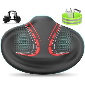 BLUEWIND New Noseless Oversized Bike Seat, Wide Bicycle Saddle Novel Backrest Design for Electric Bike, Universal Fit Exercise Bike or Road Stationary Bike Seat Cushion for Men & Women