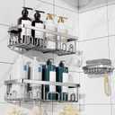 Veken Shower Caddy 3-Pack, Advanced Rustproof Design, No Drilling Adhesive Shelves, Rack with Soap Holder, Large Capacity Bathroom Organizers and Storage, Wall-Mounted Kitchen & Home Decor (Silver)