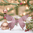 Butterfly Christmas Ornaments Small Cute Christmas Tree Decorations for Indoor Outdoor Unique Holiday Decor Christmas Party Home Decorations (Medium Pink), 3-Pack