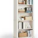 70" Tall White Bookshelf,5 Tier Wood Book Shelf with Adjustable Shelves & Wood Legs,Free Standing Farmhouse Bookcase with Open Display Storage,Vintage Kids Bookshelves for Nursery,Bedroom