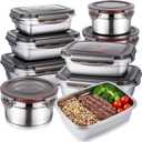 8 Pcs 304 Stainless Steel Food Storage Containers with Lids Leakproof, Reusable Airtight Meal Preparation Container Round and Square Stackable Food Container for Kitchen Picnic(Black Lids)