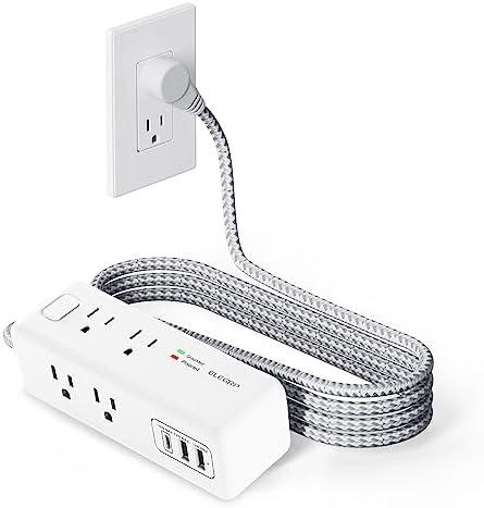 ELEGRP Power Strip Surge Protection - 8 Widely Spaced Outlets with 3 USB Ports, Flat Plug, 6FT Braided Extension Cord, 3 Side Outlet Extender, Wall Mount for Home, Office, Dorm Room, 1875W