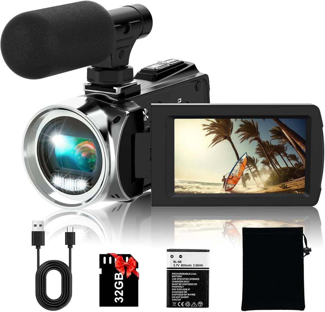 Video Camera Camcorder FHD 4K 36MP Vlogging Camera for YouTube Video Recorder 3.0" 270 Degree Rotation Screen Video Cameras for Filming with Microphone,32GB SD Card (Black)