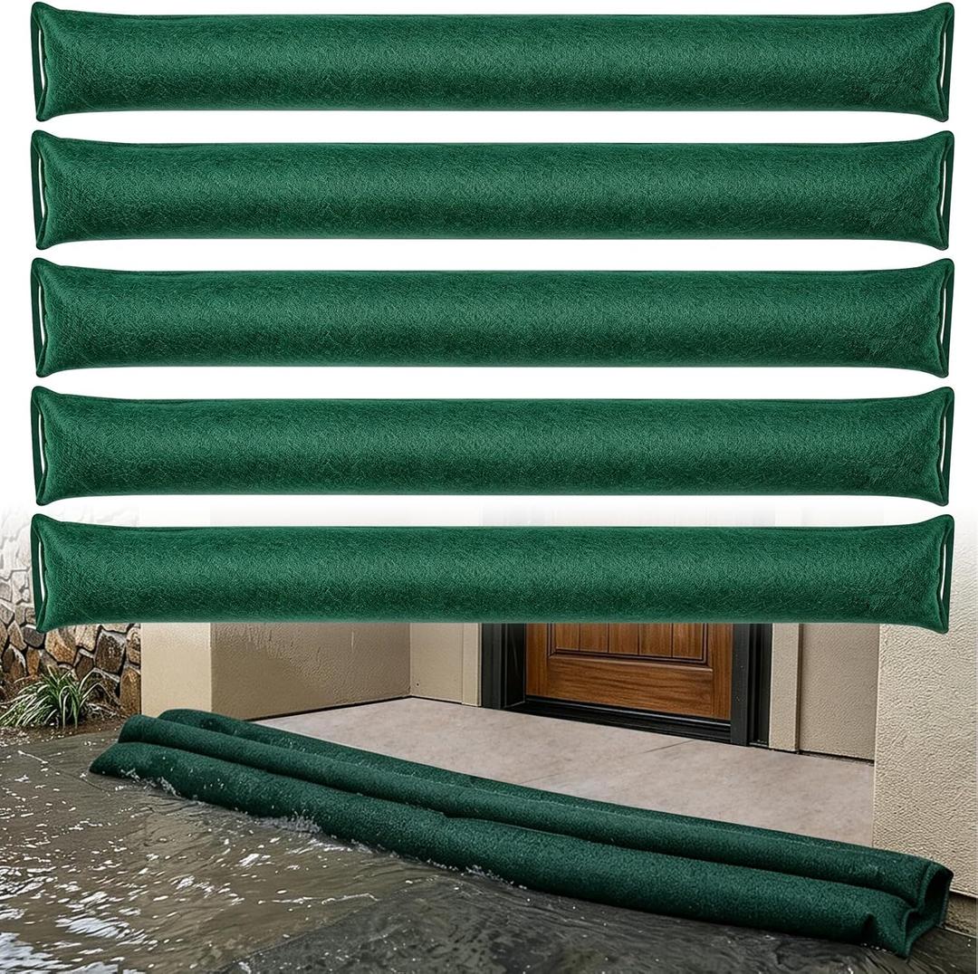 5 Pack 10FT Flood Barrier, Water Activated Reusable Sandless Flood Bags