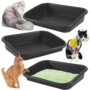 3 Pcs Low Entry Senior Cat Litter Box,Extra Large Size Pet Litter Box Low Entry Open Top Cat Litter Box for Kitten Frail Handicap Disabled Older Elderly Cats and Kitten,Easy to Clean (Dark Gray)