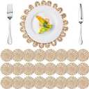 Set of 24 Ruffled Woven Corn Husk Placemats 11.8'' Boho Farmhouse Placemats for Tabletop Decor Elegant Dining Wedding Christmas Thanksgiving Day Holiday Dinner Party Housewarming Gifts Daily