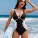 BMJL Womens One Piece Swimsuit Slimming Tummy Control Bathing Suit Color Block Shapewear Swim Suits 2026 (Black, XL)