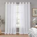 Melodieux White Linen Textured Semi Sheer Curtains 63 Inch Length for Bedroom Living Room Rustic Flax Linen Grommet Voile Drapes, 52 by 63 Inch (2 Panels)
