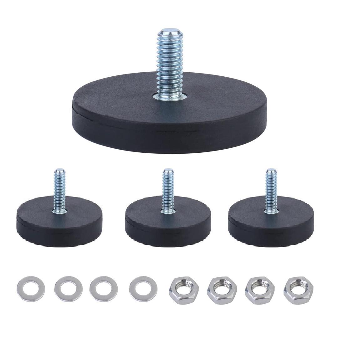 4 Pack Rubber Coated Neodymium Magnets with M6 Threaded Studs, 30LBS Strong Mounting Magnetic Base for Light Bar, Camera, Mirror, Tools, Car Use – 1.69 Inch Heavy Duty Magnet Holder