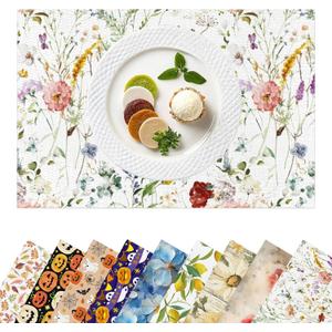 Placemats Set of 4 Waterproof Oilproof Table Mats Floral Pattern Washable Wipeable Heat Resistant Easy to Clean for Indoor Outdoor Party Kitchen Dining Table Decoration 12 * 18in