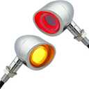 FATECIM 2X Motorcycle LED Bullet Tail Lights Turn Signals Running Brake Lights with Visor Motorbike Taillights Rear Blinkers Indicators for Bobber Harley Honda Yamaha Suzuki Kawasaki Chopper Chrome