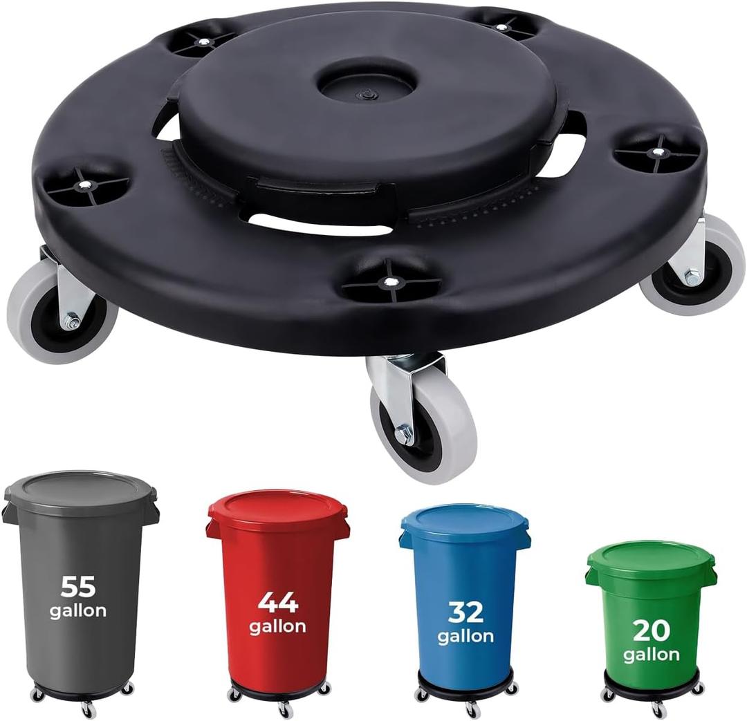 Commercial Products Trash Can Dolly with 4 Wheels - Adjustable 20, 32, 44 and 55 Gallons Brute Containers - 500lbs Load Capacity Heavy Duty Wheels for Barrel Dolly - 18 Inches