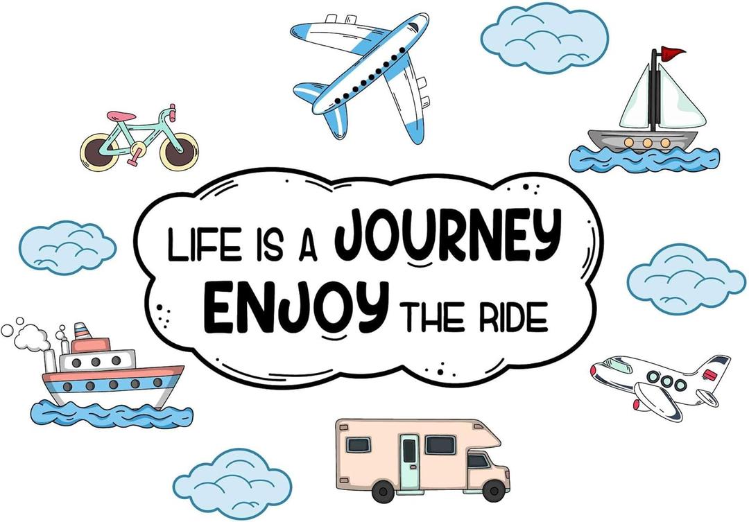 Cute Travelling Wall Decal Life is Journey Enjoy Ride Life's Journey Quote with Cute Traveling Vehicles - Size: 30 Inch X 21 Inch