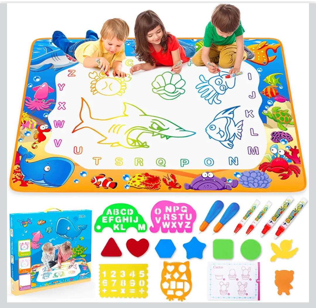 Water Doodle Mat - Kids Painting Writing Color Doodle Drawing Mat Toy Bring Magic Pens Educational Toys for Age 3 4 5 6 7 Year Old Girls Boys Age Toddler Gift