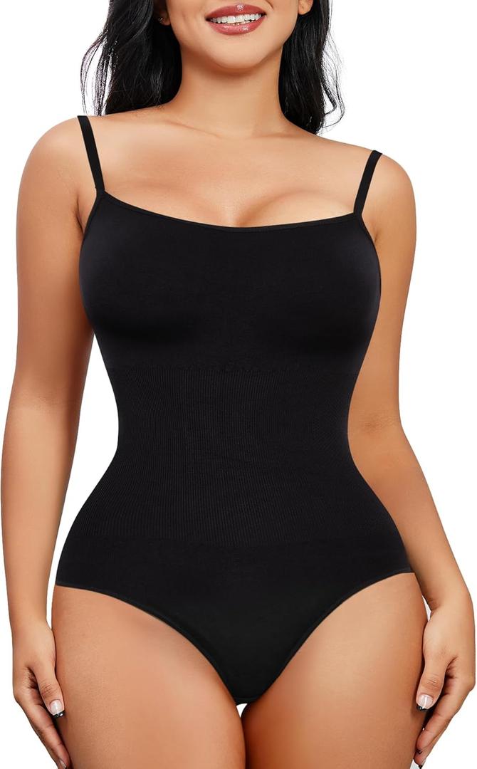 Nebility Shapewear Waist Trainer Bodysuits Women Clothing Tummy Control Seamless Full Body Shaper Square Neck Jumpsuits Top (Large, Black)