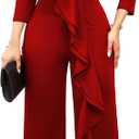 sexycherry Formal Jumpsuit for Women Dressy Elegant Long Straight Pants Jumpsuits for Party Club with Zipper (Small, Red/Off Shoulder)
