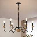 6-Light Wood Chandelier for Dining Room, Black Farmhouse Chandelier, Modern Light Fixtures Over Table, Rustic Candle Ceiling Chandeliers for Living Room Bedroom Entryway Kitchen, 32.5" Diameter