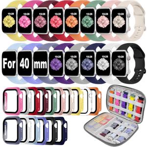 16 Pack Band Compatible with Apple Watch Bands 40mm 41mm 42mm 44mm 45mm 46mm for Women Men, Screen Protector Case Band&Organizer for iWatch Series 11 10 9 8 7 6 5 4 SE Please Select the Correct Size