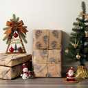 YANGTE Vintage Christmas Wrapping Paper Rolls, Brown & Black Wrapping Paper Christmas with Twine and Greeting Cards, 4 Rolls Holiday Gift Wrapping Paper, 17 x 120 inch per Roll